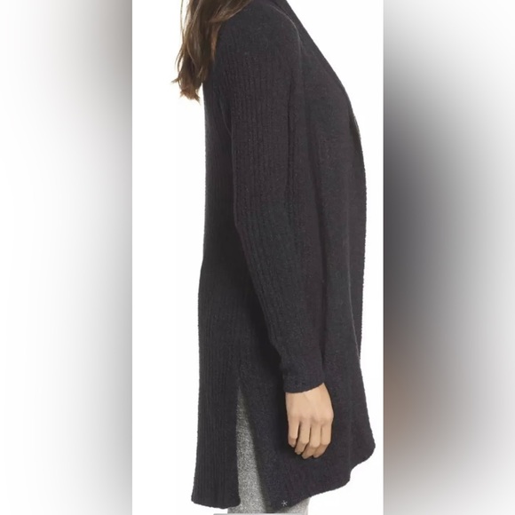 🎉HP🎉New! Barefoot Dreams Cozy Chic Lite Ribbed Montecito Cardigan Black Size XL - Picture 7 of 8